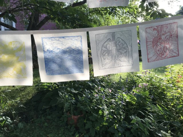 heart and wave flags